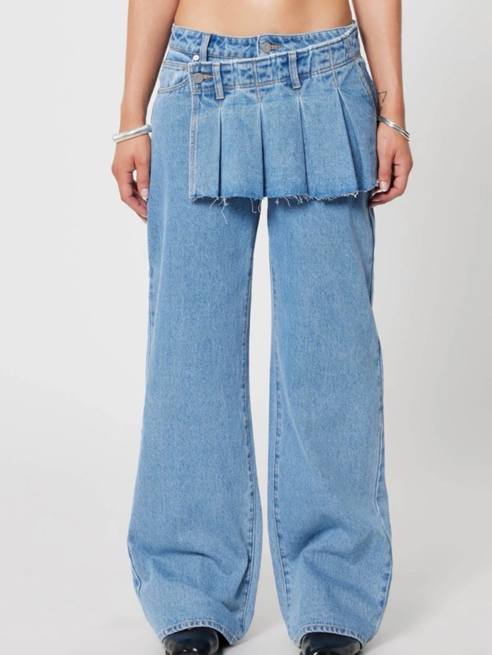 Abrand Womens Straight Leg Jeans with Pleated Overlay Grunge Unique Size 28